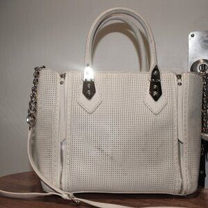 $550 Henri Bendel Perforated A Lister Cream Leather Satchel Tote Bag Handbag